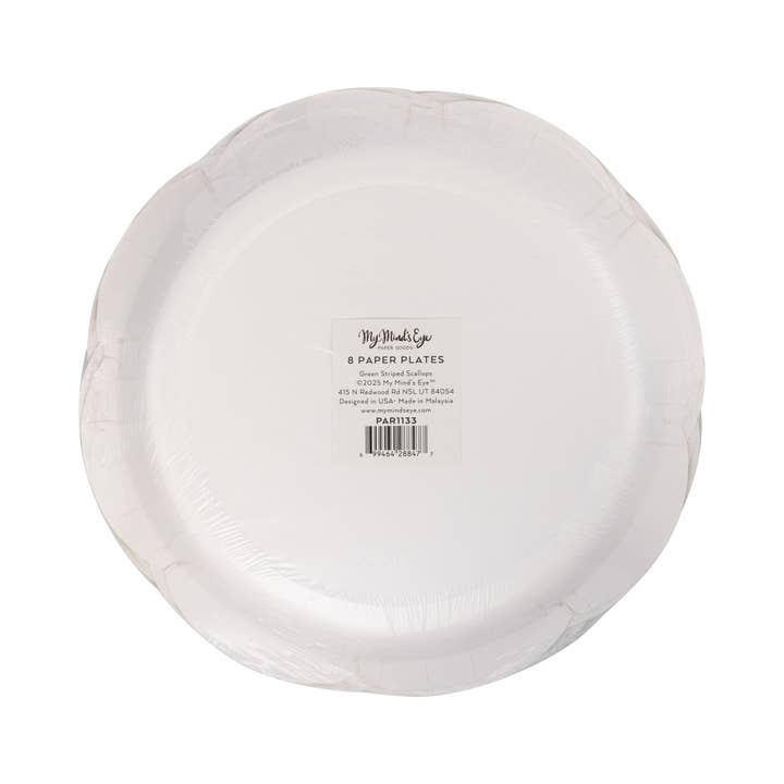 My Mind’s Eye - Wholesale Disposable plate - PAR1133 - Green Striped Scallops 9" Plate2