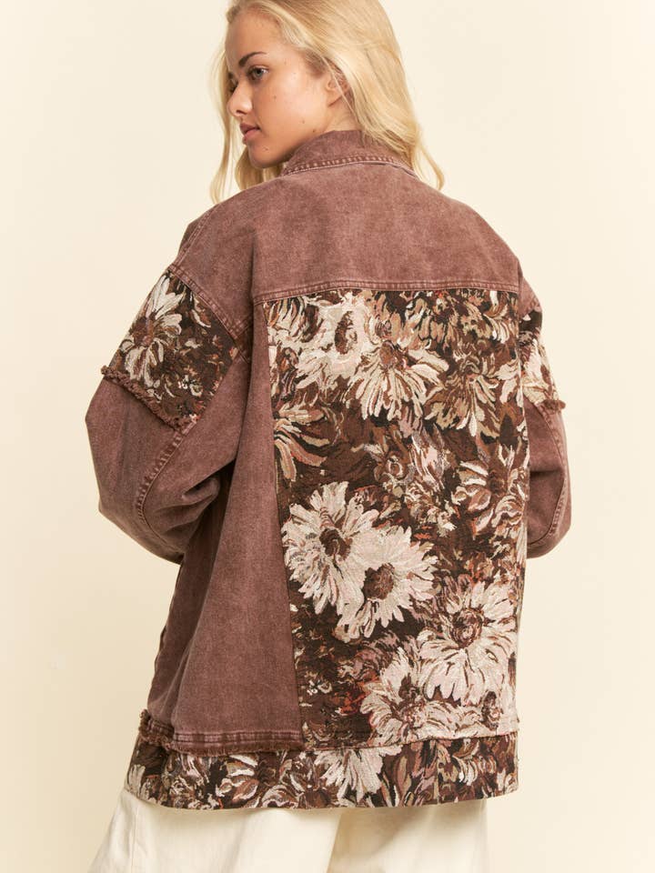 Davi & Dani - Wholesale Jacket - Women's - STONE WASHED DENIM JACQUARD PANEL MIDI JACKET16