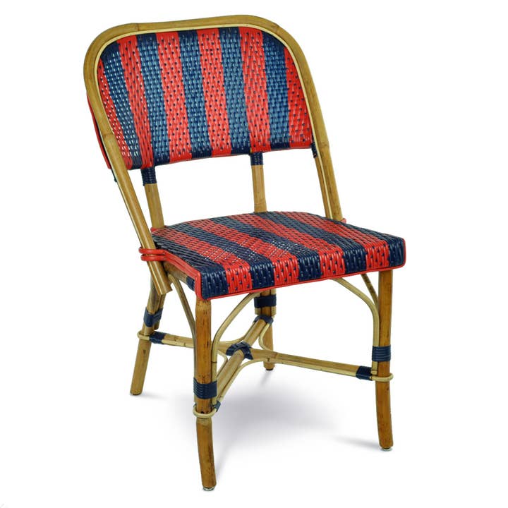 BONNECAZE - Wholesale Chair - Biarritz French Bistro Rattan Chair - Arrows with Stripes - Navy Blue/Red