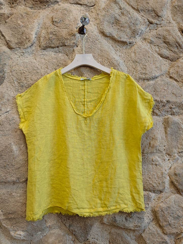 Linen & More – Blusa - Mulher por atacado – Blusa com Franjas 100% Linho REF 1199813