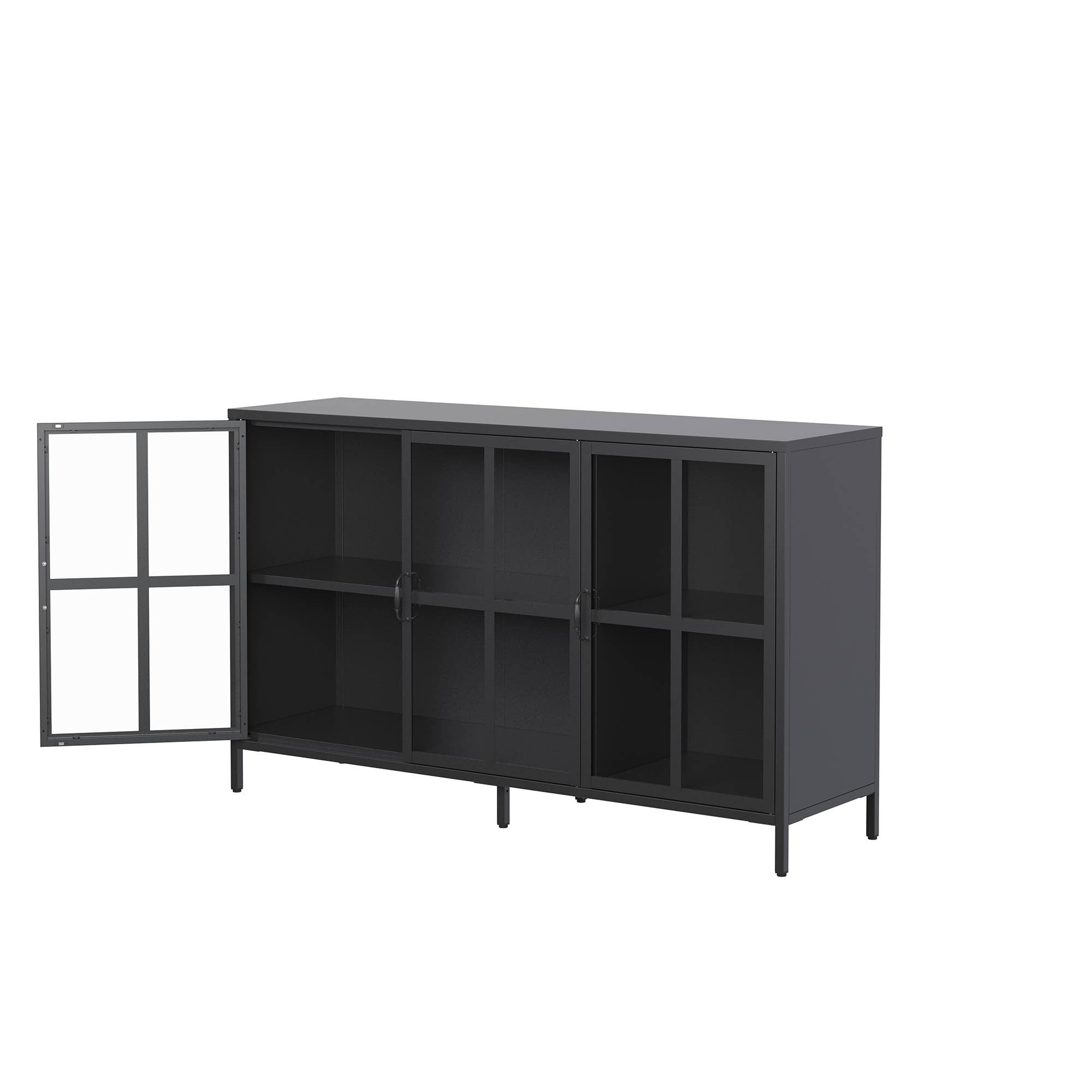 Glamour Home - Wholesale Cabinet - Berlinde 33.52-inch Black Three Door Metal Sideboard5