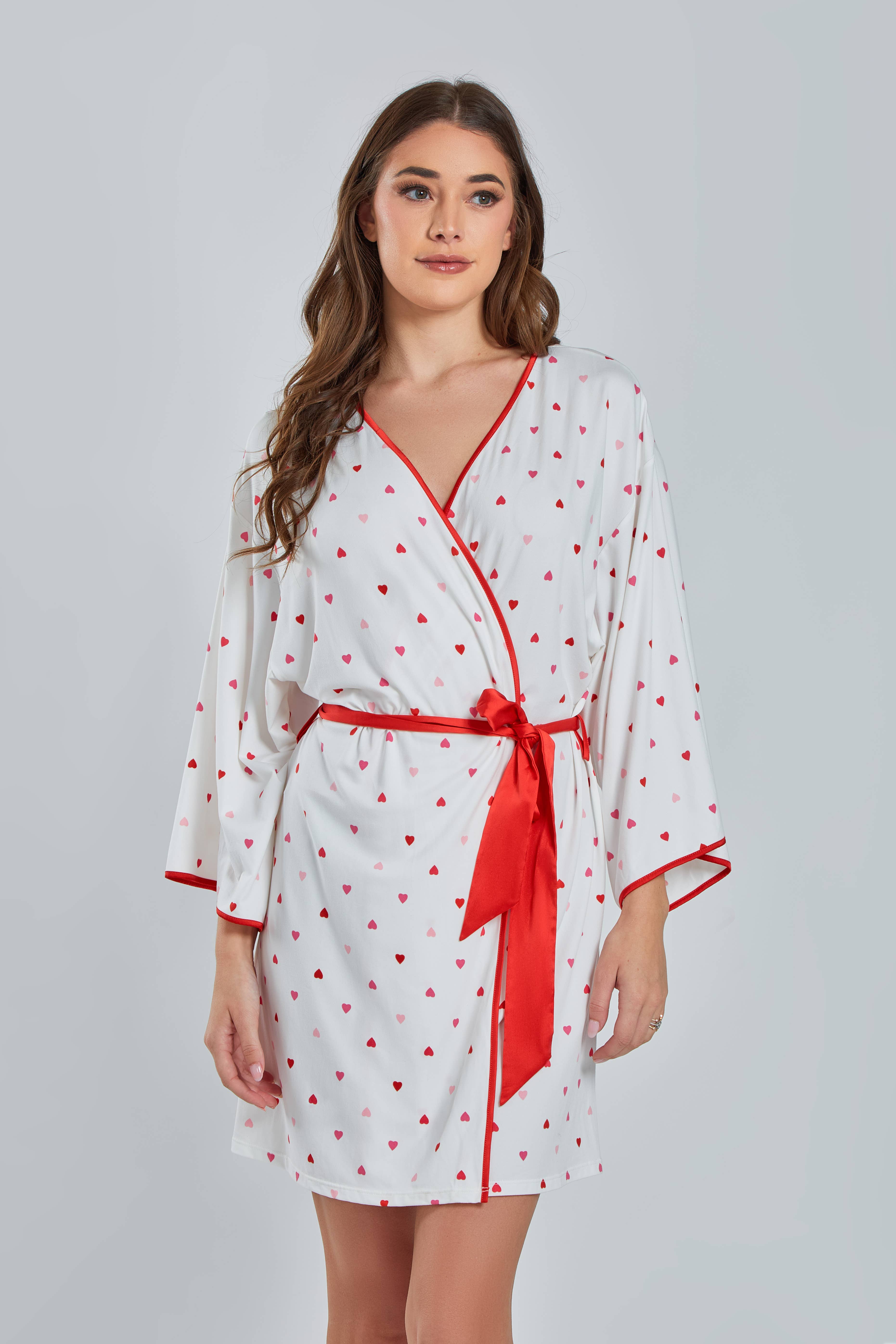 Blanc-Rouge Ensemble pyjama en tricot à col cranté Angela Heart pour femme en vente sur Faire2