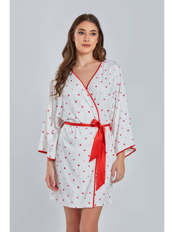 White Red Anjela Hearts Knit Sleep Shirt Button Down for wholesale on Faire5