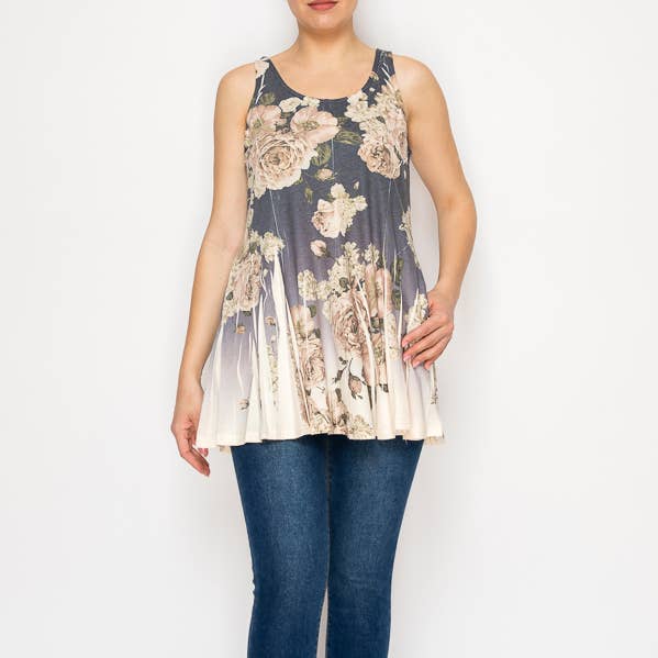 Débardeur tunique fluide avec poches cachées - T16BG DD MARINE FL pour la vente par Origami Apparel ~ Lace and Crochet inspired