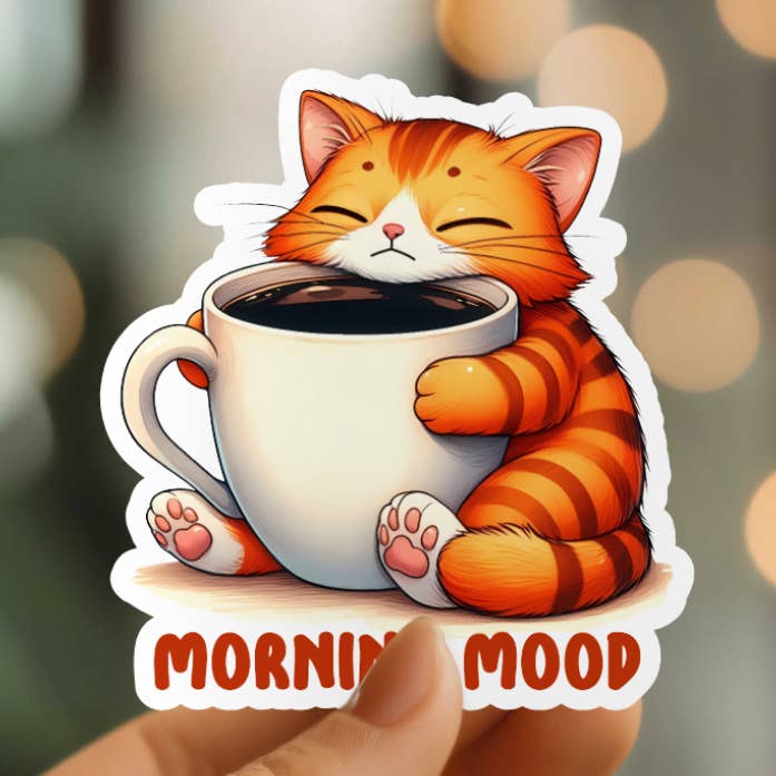 Adesivo de vinil Funny Morning Mood Cat por atacado de Mystical Monkey Toes