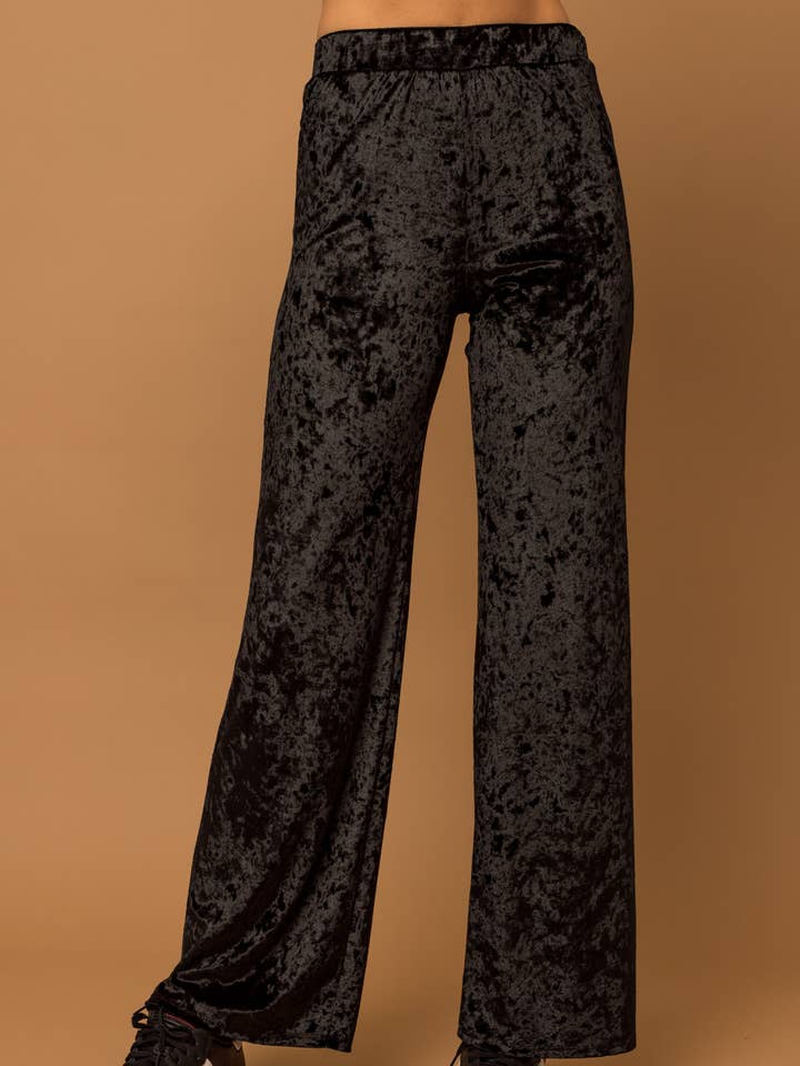 ELASTIC WAIST VELVET WIDE LEG PANTS for wholesale by GILLI
