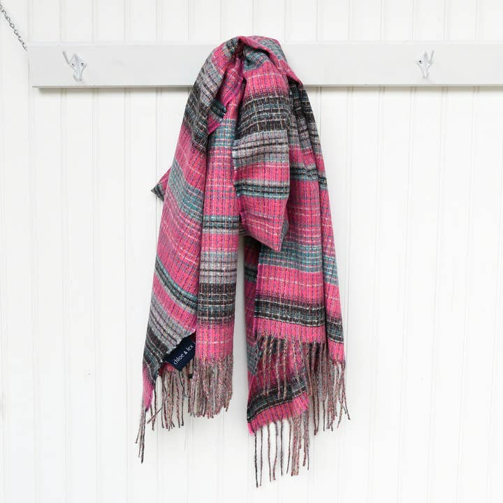 Pink and Grey Striped Lightweight Polyester Scarf for Women for wholesale by Chloe & Lex