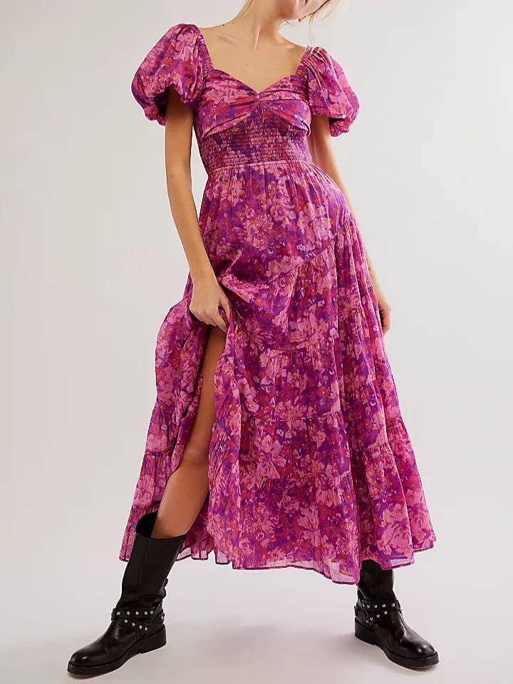 HIDDENBRAND - Wholesale Dress - Women's - Bohemian Floral V-Neck A-Line Dress4