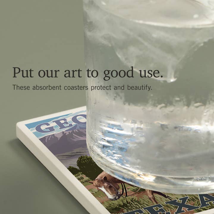 Lantern Press - Wholesale Coasters - CERAMIC COASTER Georgetown, Texas, Longhorns