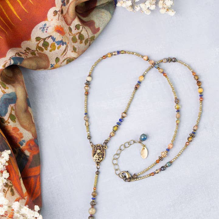 Anne Vaughan Designs Jewelry - Wholesale Beaded/Pearl Necklace - Sacred Heart 21-23" Lapis, Czech Glass Statement Necklace0