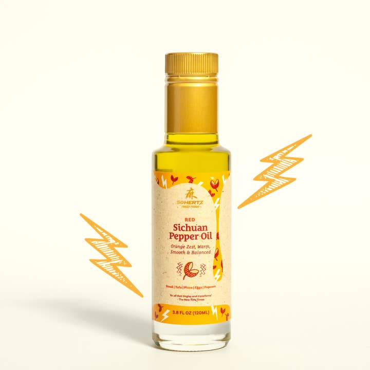 Red Sichuan Pepper Oil (120ml x 12 bottles = 1 Case) for wholesale by 50Hertz Tingly Foods