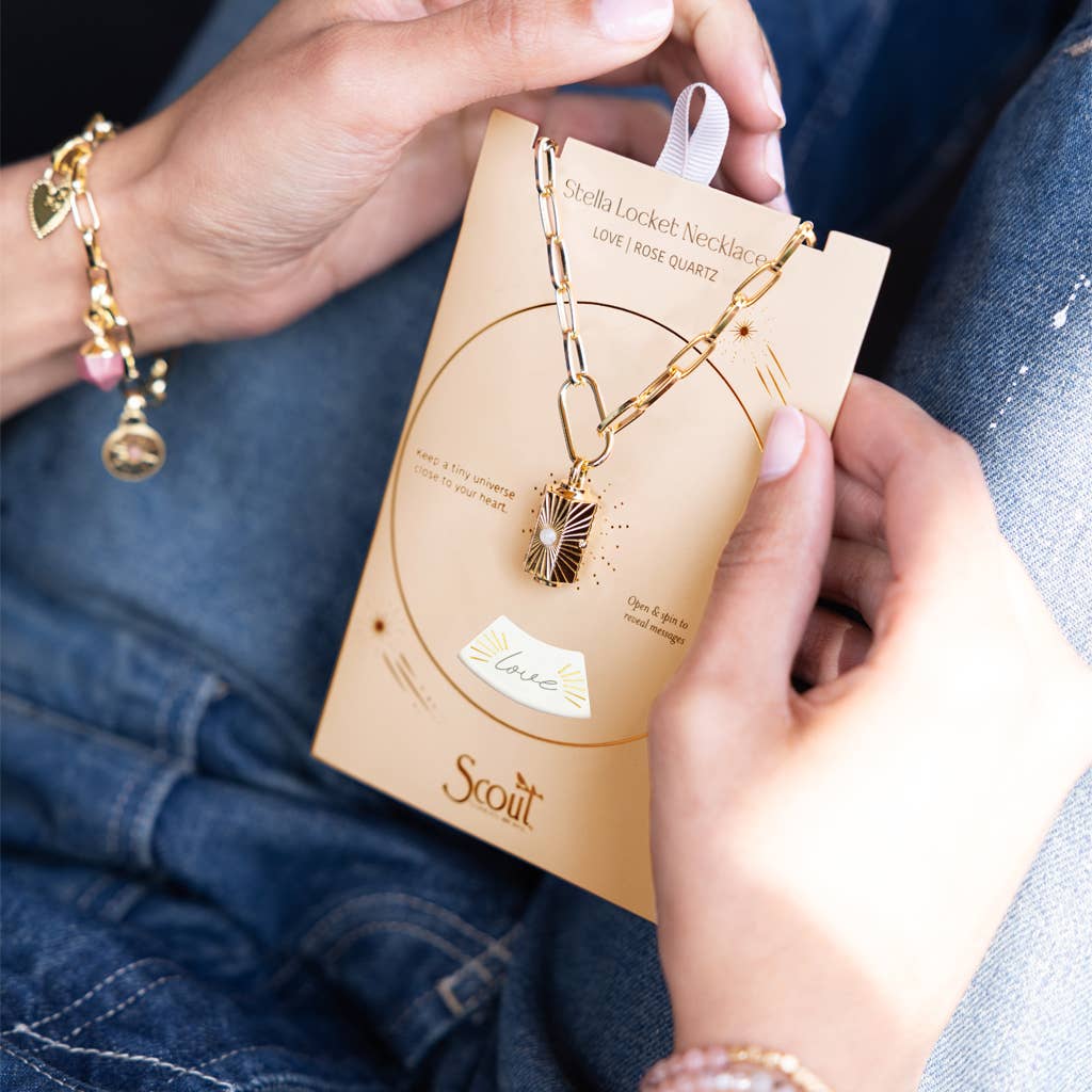 Scout Curated Wears - Wholesale Pendant/Charm Necklace - Stella Locket Necklace - Love/Rose Quartz/Gold2