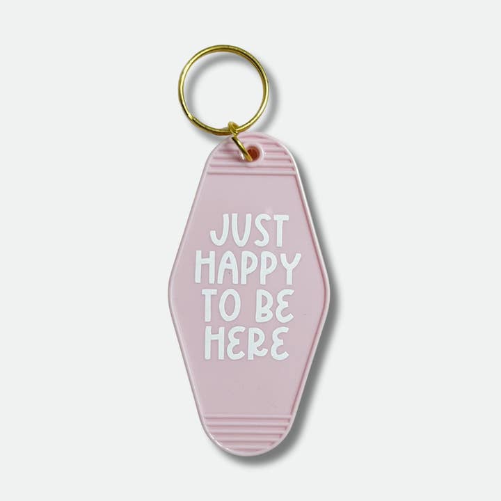 Just Happy to be Here Retro Motel Keychain for wholesale by One Oliver