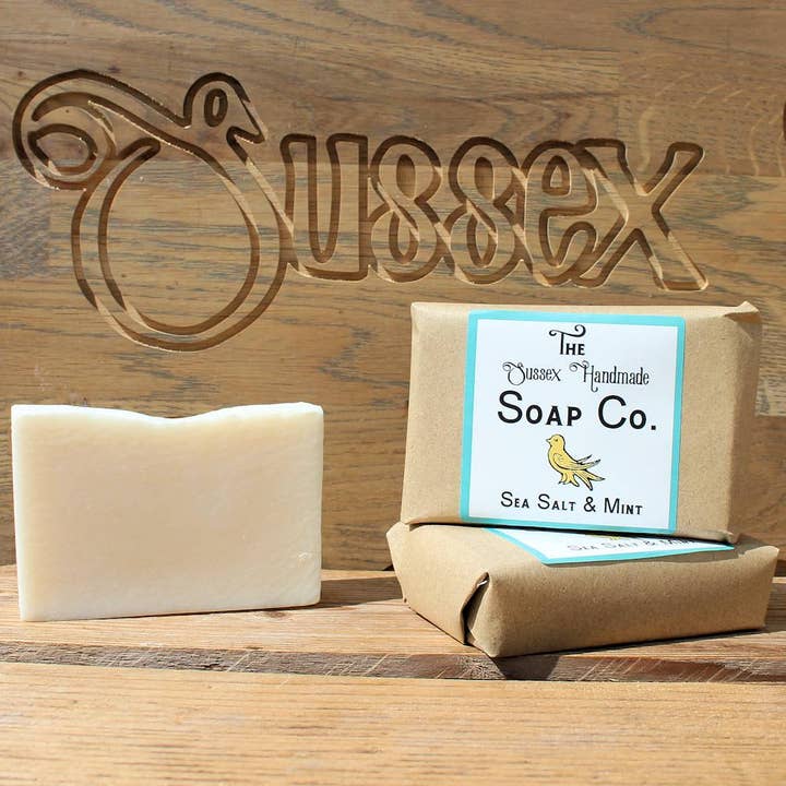Natural Soap Bar Sea Salt & Mint Palm Free & vegan for wholesale by The Sussex Handmade Soap Company