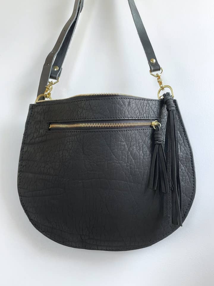 Matte Black Leather Panel Bag for wholesale by STUDIO ATREYU