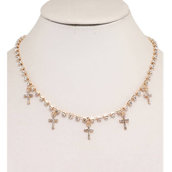 Rhinestone Cross Charm Necklace for wholesale by Atlas Fashion