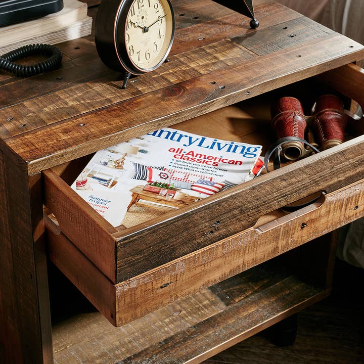 Olliix - Wholesale Bedroom Furniture - Industrial Wood Nighstand with Drawer and Storage, Dark
