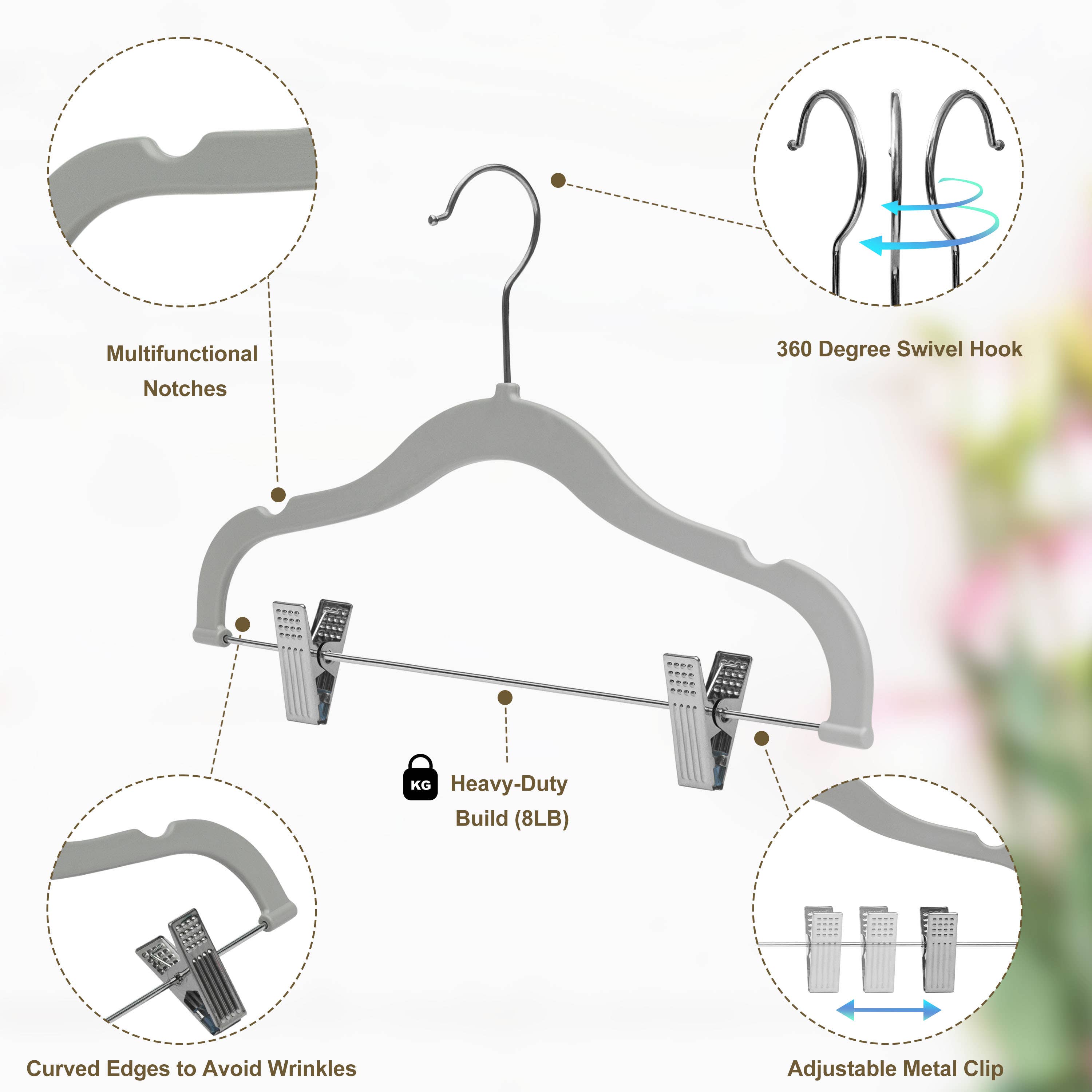 Quality Hangers – wholesale Clothes hangers – PL063 - 13.5" Kids Plastic Skirt Hangers with Clips - Gray5