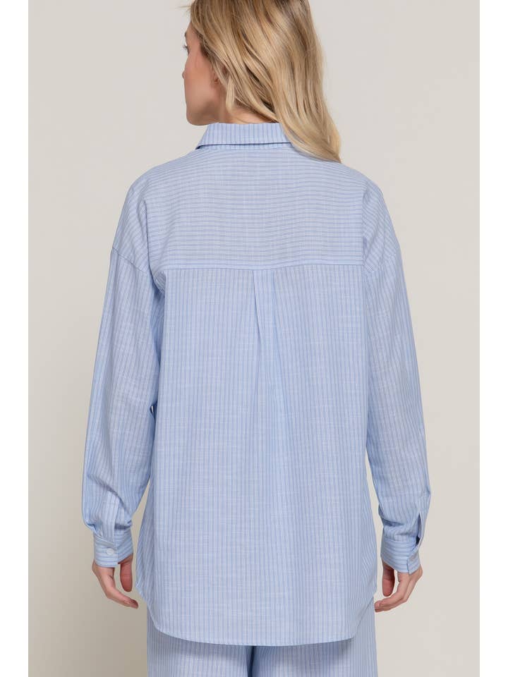 Active Basic | Active USA - Wholesale Button Down Shirt - Women's - Long Sleeve Button Down Y/D Stripe Gauze Shirt