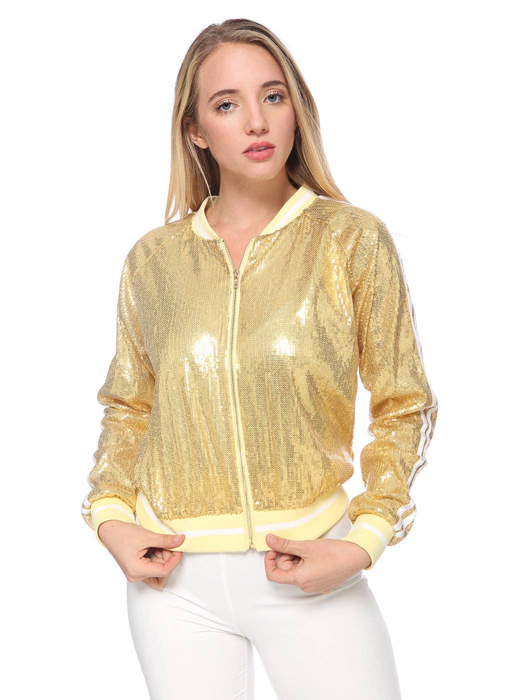 Anna Kaci Wholesale - Wholesale Varsity/Baseball Jacket - Women's - Striped Metallic Sequin Varsity Jacket16