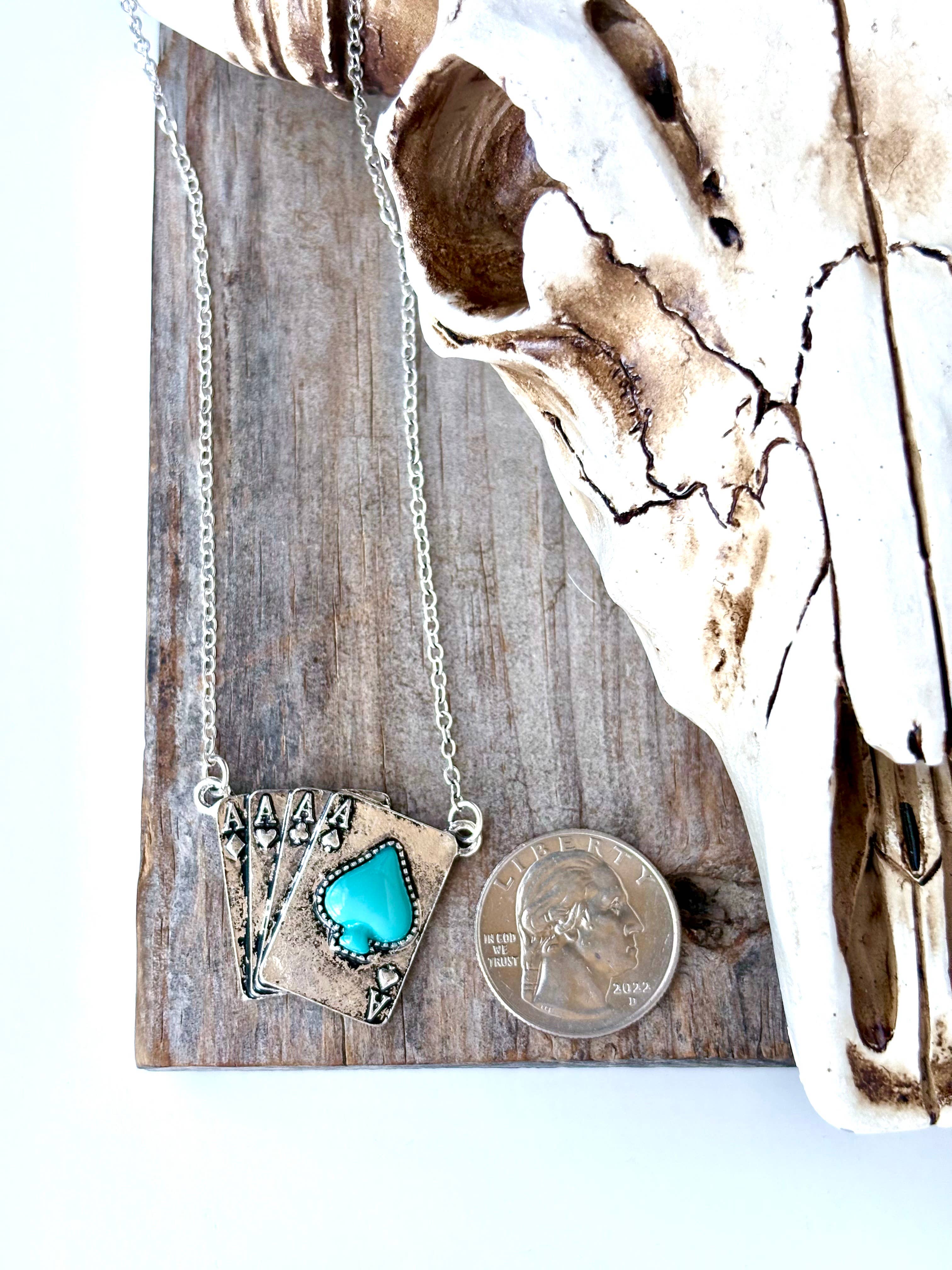 Boho Ranch Shop - Wholesale Pendant/Charm Necklace - Spade Ace Playing Card Stone Pendant Necklace4