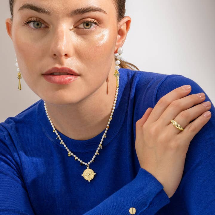 Luxenter - Wholesale Dangle Earrings - Pendientes Luxenter de Plata de Ley 925 y Perla Blanca acabado oro 18k - Thydo1