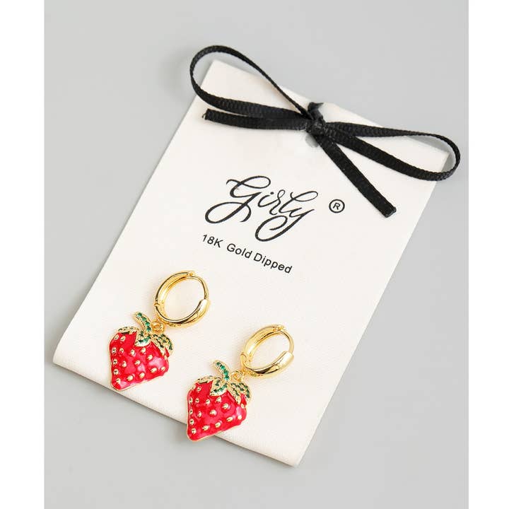 18K GOLD DIPPED STRAWBERRY HUGGIES EARRINGS for wholesale by Girly