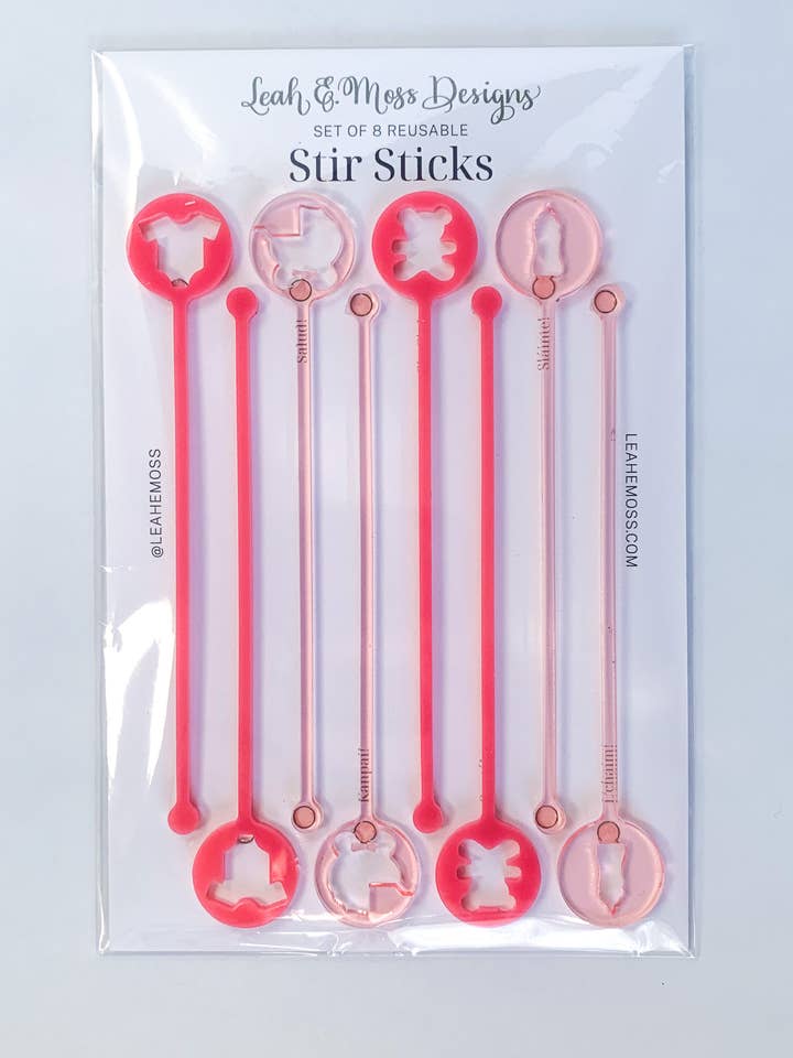 Baby pink stir sticks, baby shower swizzle sticks for wholesale by Leah E. Moss Designs