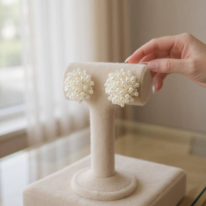 Athena Bridal Jewellery - Wholesale Stud/post earrings - ATHENA COLLECTION - PEARL CLUSTER EARRINGS - CZER873 IVORY6