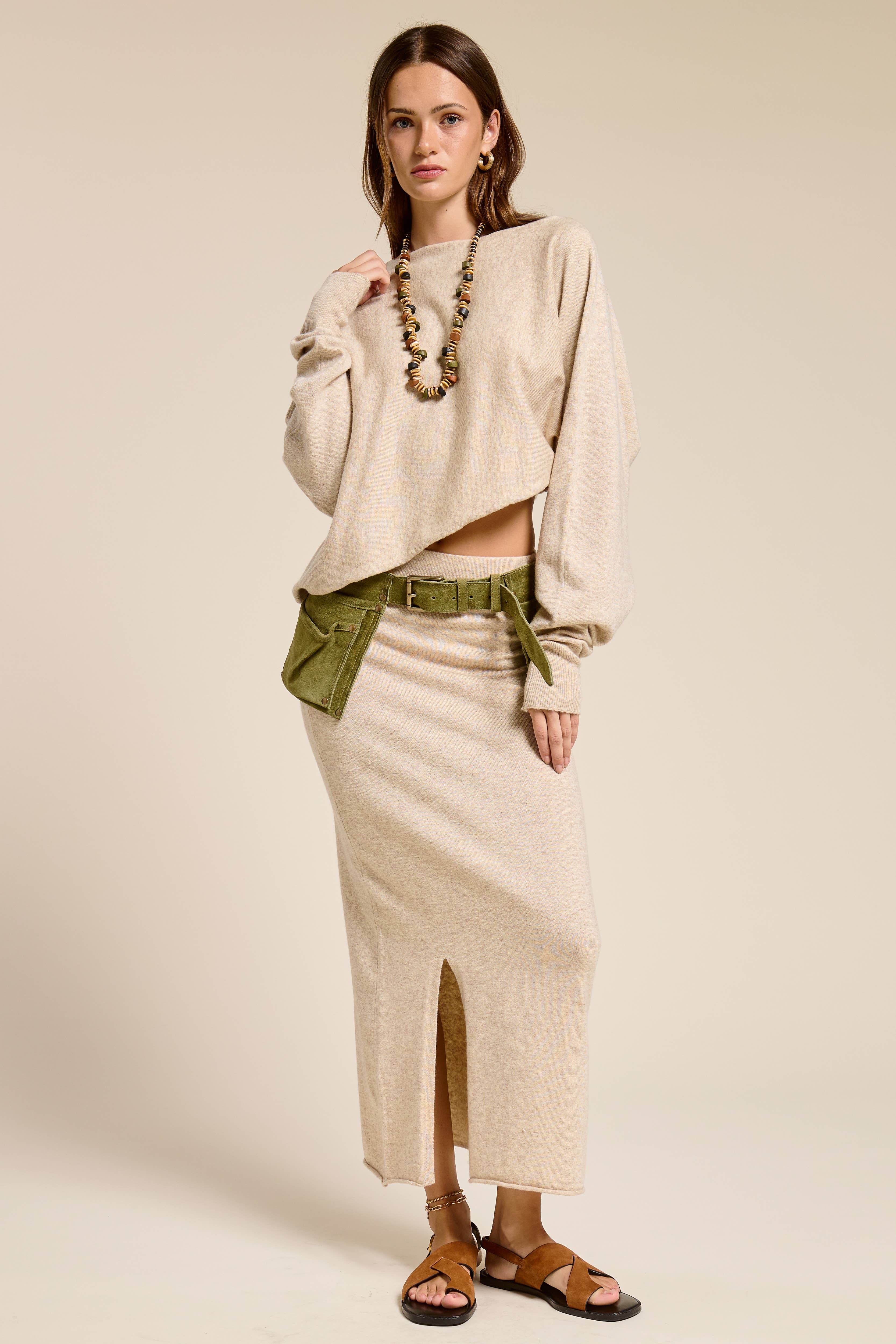 Mimosa - Wholesale Top & Skirt Set - Women's - Asymmetrical Knit Top & Midi Skirt Matching Set7