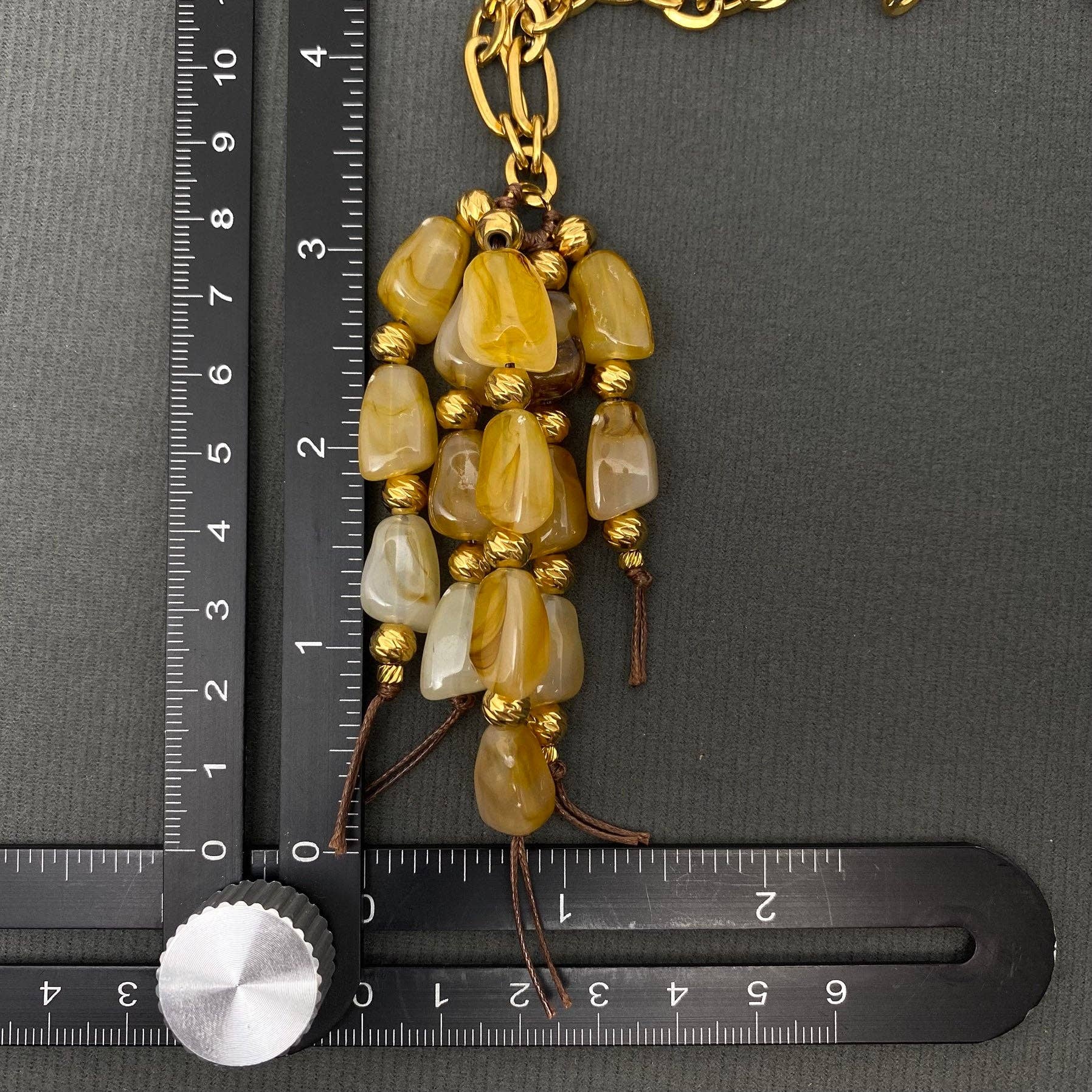 Mio Queena - Wholesale Pendant/Charm Necklace - Resin Fringe 18K Gold Plated SS Long Chain Necklace - FGS3