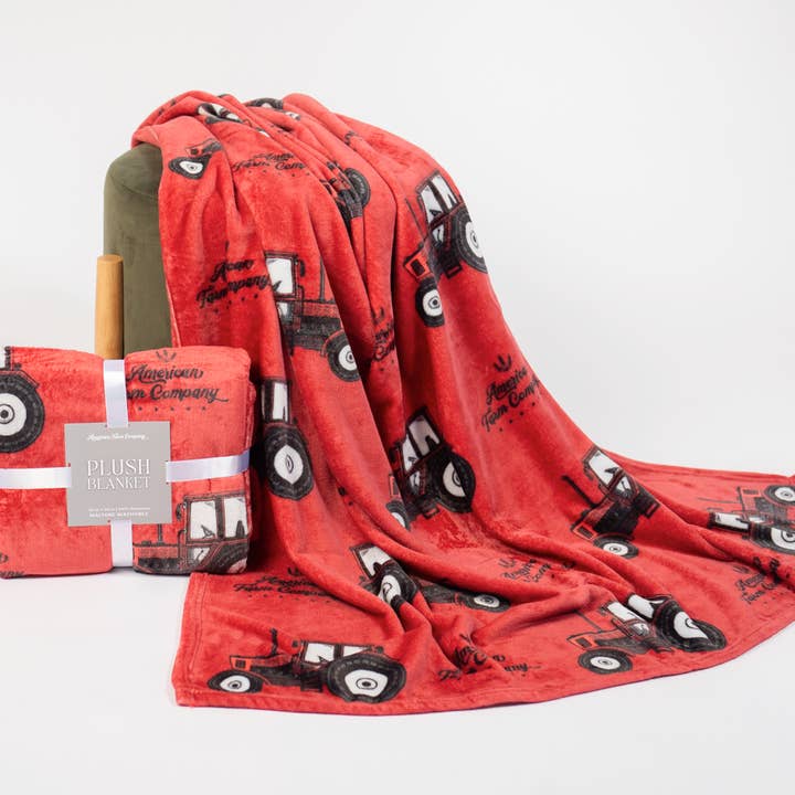 American Farm Company - Wholesale Bedding blanket – Kids & Baby - Red Tractor Plush Throw Blanket1