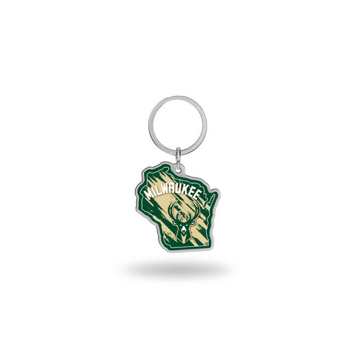 Rico Industries - Wholesale Keychain - Unisex - NBA Basketball Milwaukee Bucks State Shape Keychain