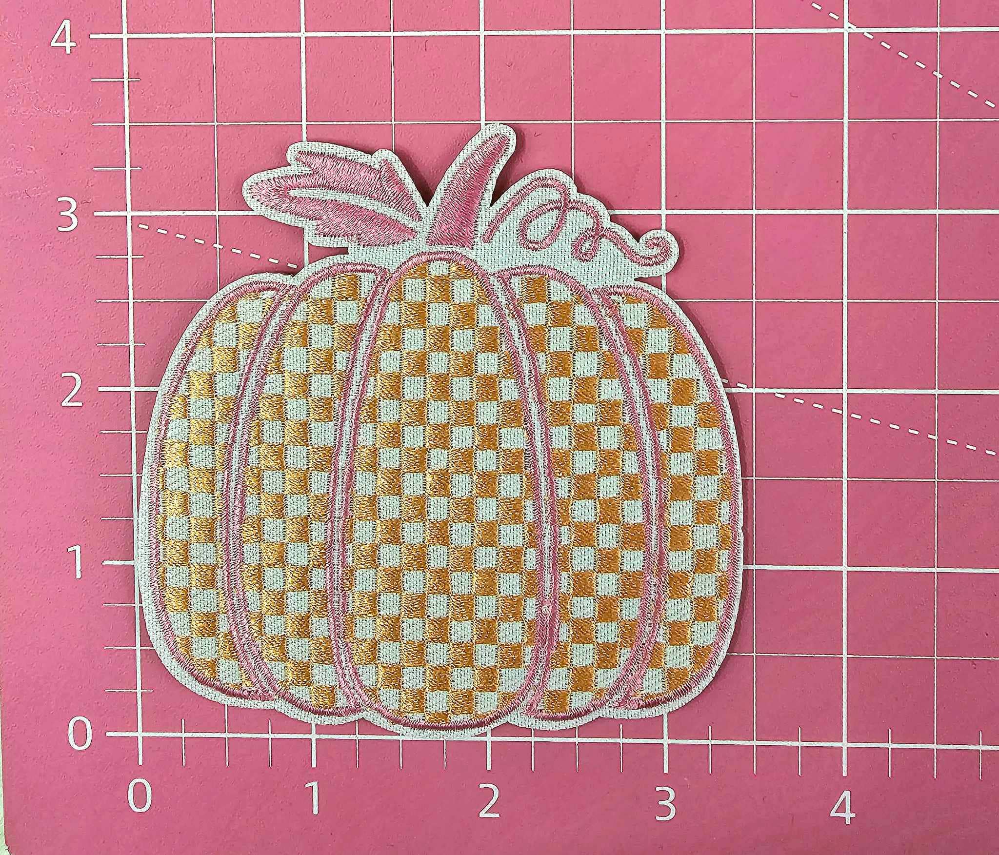 Scratch Decor - Wholesale Patch - Checkered Orange and Pink Pumpkin Embroidery Iron On Patch2