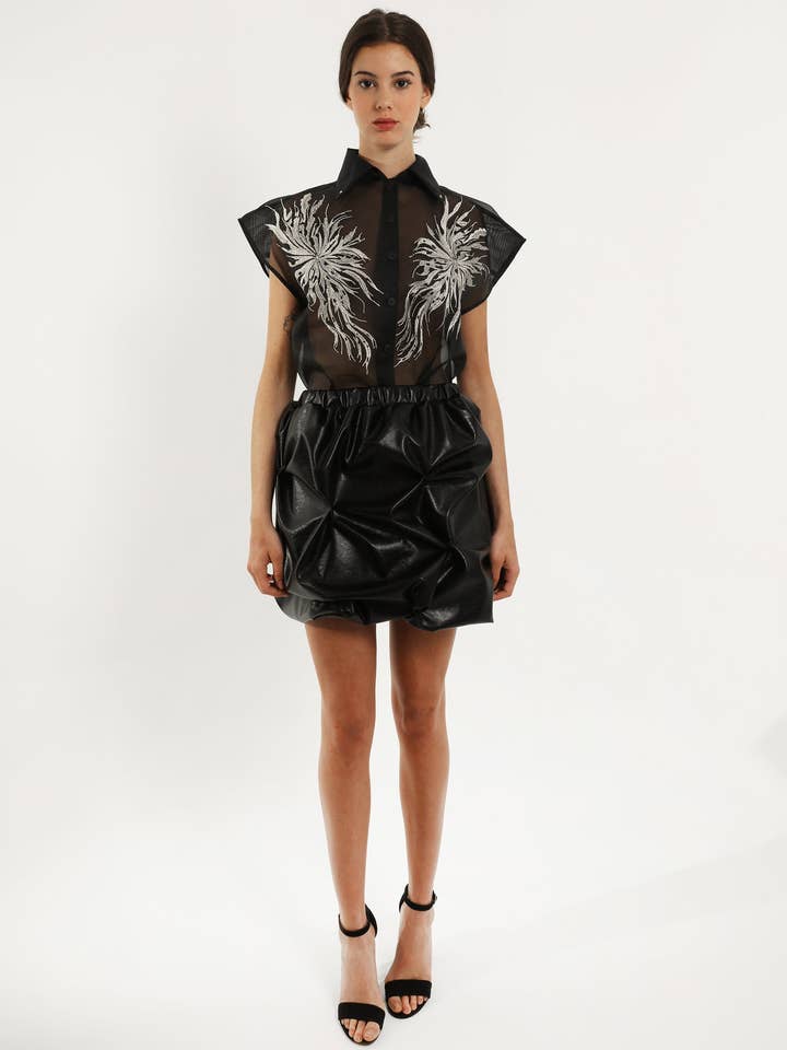 Black organza blouse for wholesale by ANAKON