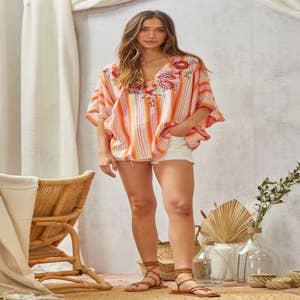 AK Women's Summer Boho V Neck Embroidery Mexican Bohemian Tops Shirt Tunic  Blouses : : Clothing, Shoes & Accessories