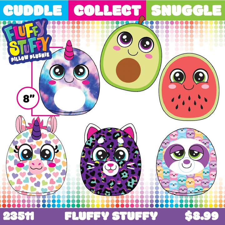 Novelty Closeout - Wholesale Stuffed/Plush Toy - Kids & Baby - Fluffy Stuffy 8" Pillow Plush Assortment - 24/Pack