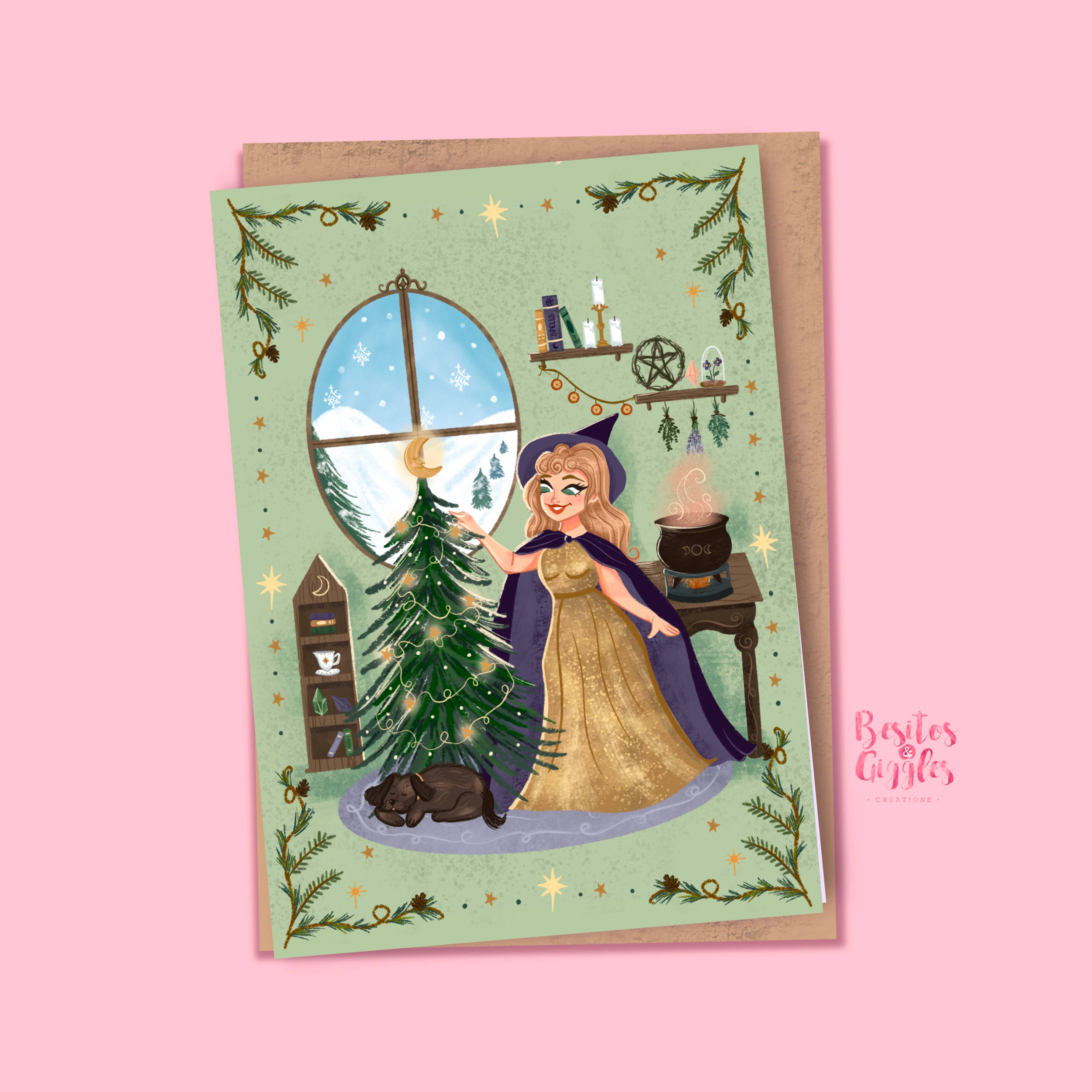Besitos & Giggles Creations - Wholesale Christmas Card - Home for Witchmas holiday card