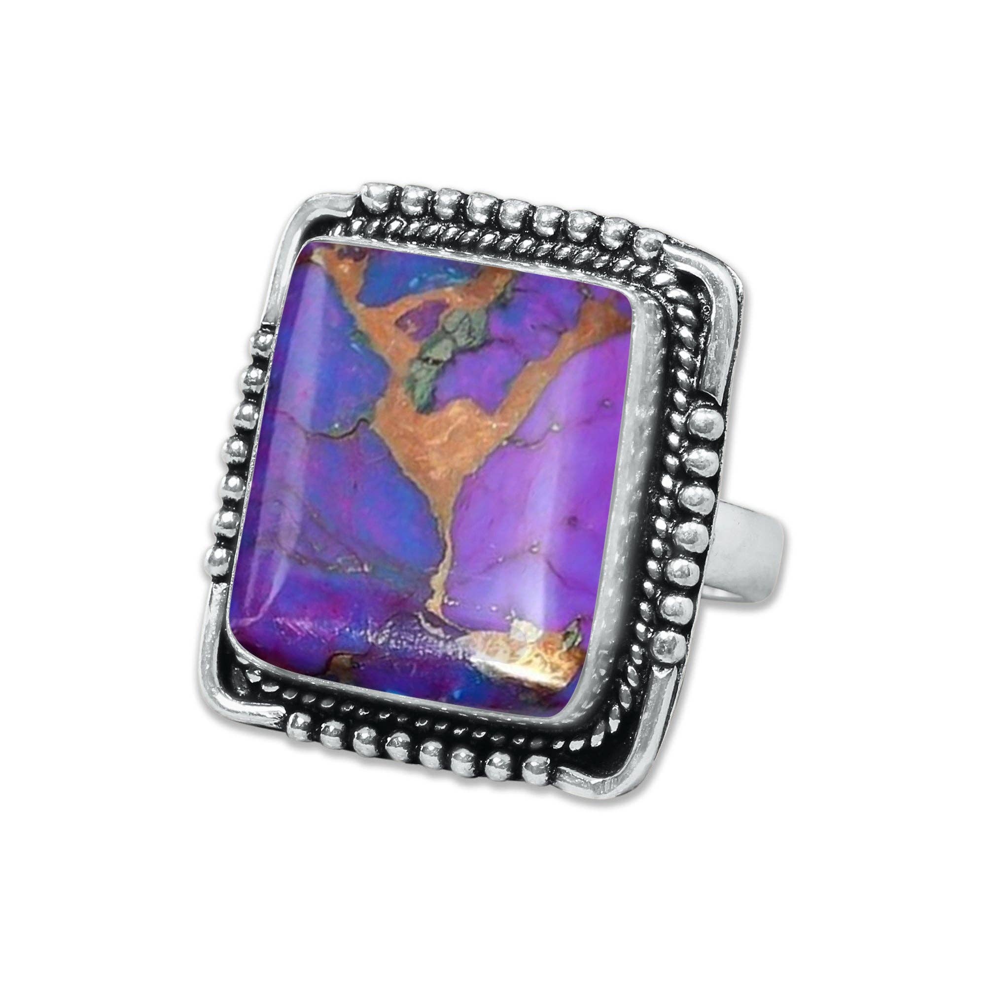 Handmade Jewels - Vente Bague de cocktail/de cérémonie - Bagues en turquoise cuivrée violette – Fait main, plaqué argent, bohème (sur commande)14
