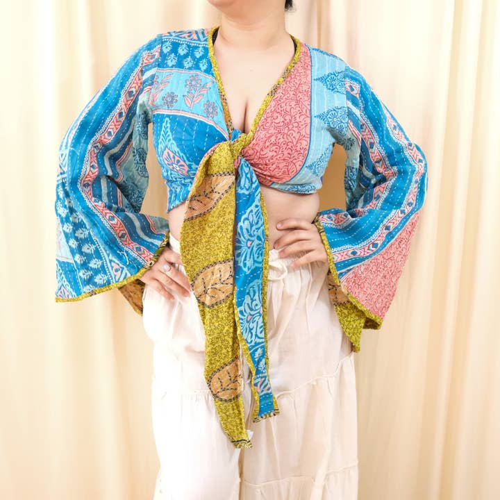 Karma Nepal Crafts – Blusa - Mulher por atacado – Top Envolvente Boho Kantha17