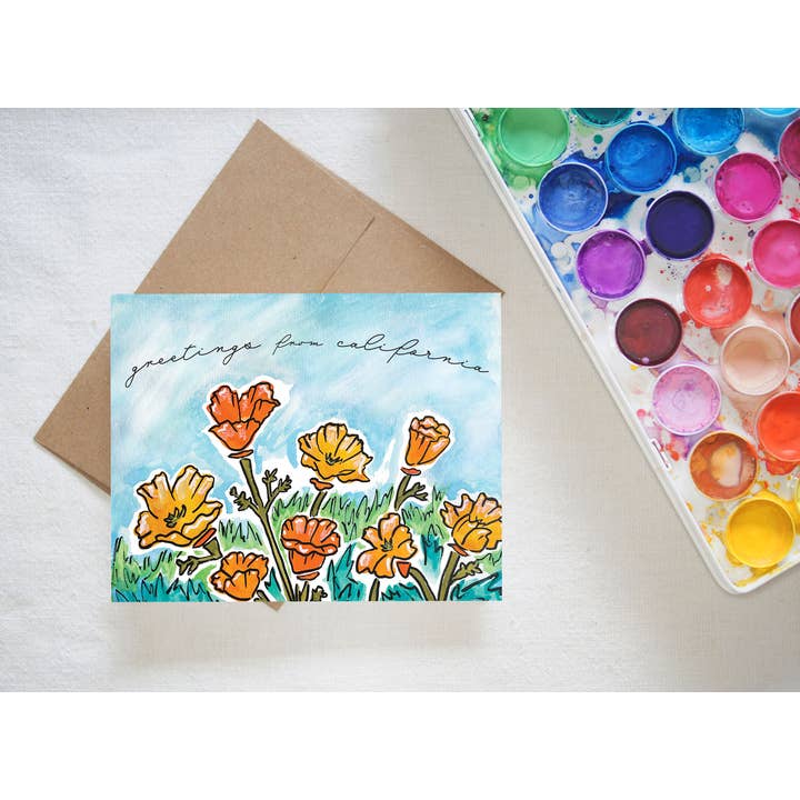 Kerry Quinn's Kitsch – wholesale Everyday greeting card – California Poppies Card - flowers, super bloom, meadow