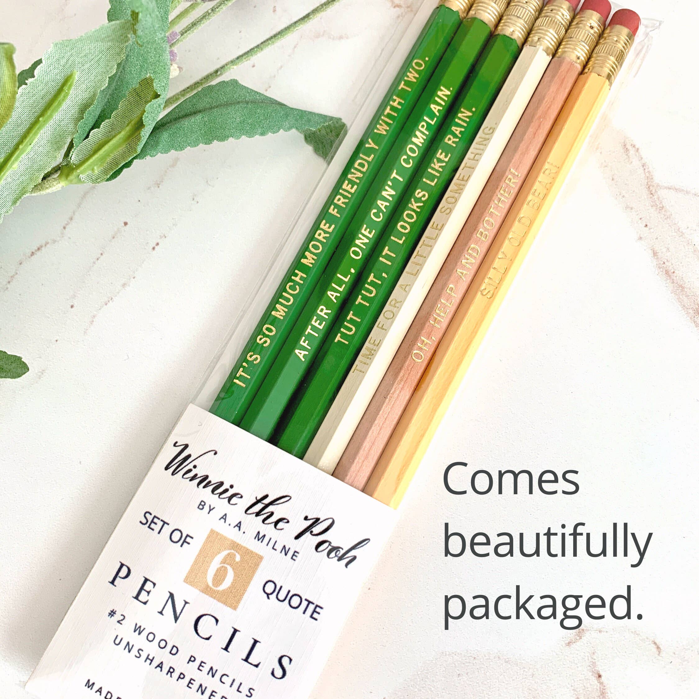 Lit & Whimsy - Wholesale Pencil - Winnie the Pooh Quotes Pencil Set, AA Milne Bookish Gifts2