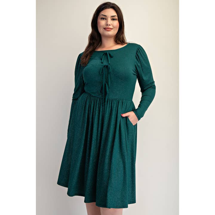 PLUS SIZE GLITTER KNIT FLARE DRESS WITH BOW DETAILS for wholesale by The Curve LA