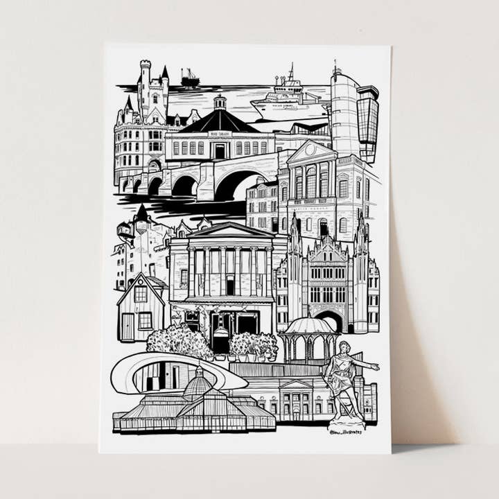Aberdeen Landmark Skyline Illustration Print for wholesale by LAW Illustrates