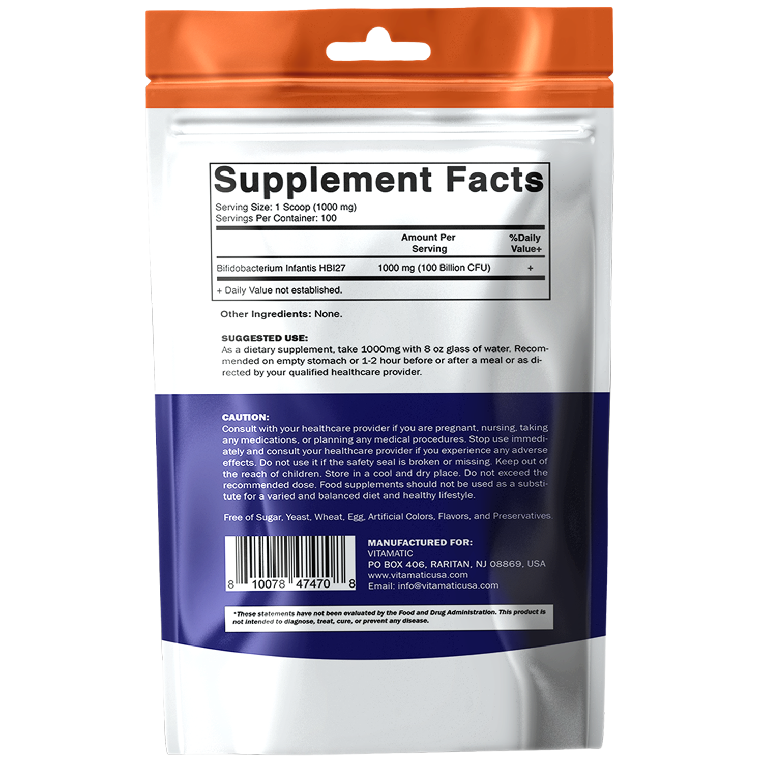 Vitamatic – Engroshandel Kosttilskud og vitaminer – Vitamatic | Bifidobacterium Infantis Probiotisk Pulver | 100g8