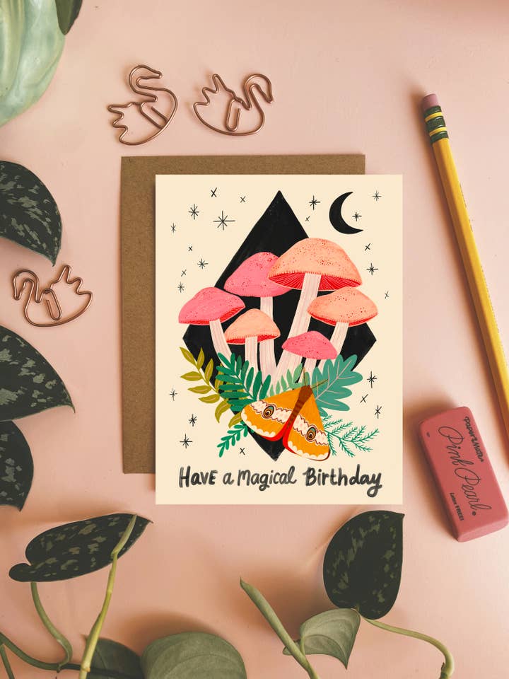 Have a Magical Birthday - Mushrooms Greeting Card for wholesale by Dream Folk Studio
