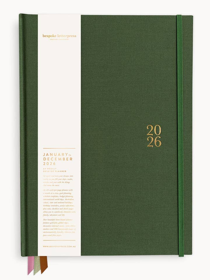 2026 Desktop A4 Linen Bound Planner - Finch for wholesale by Bespoke Letterpress