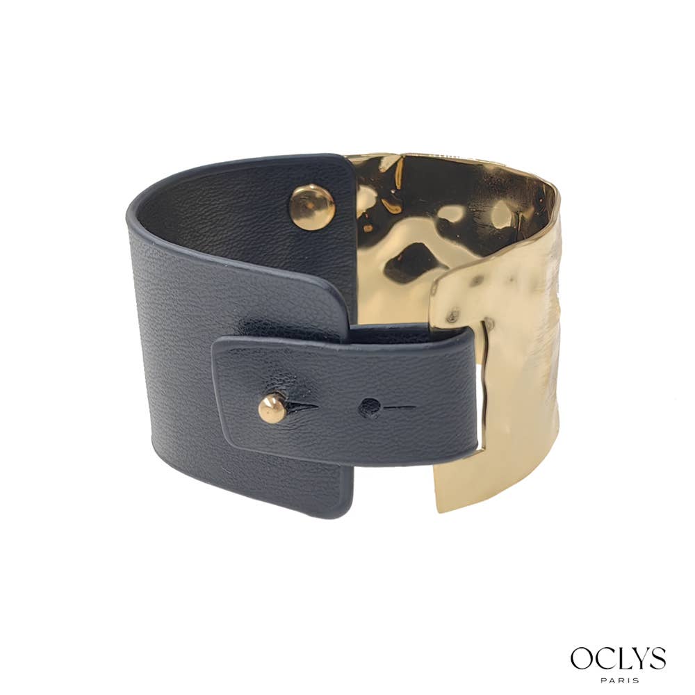 Oclys - Wholesale Cuff Bracelet - Hammered cuff bracelet in gold stainless steel PU0