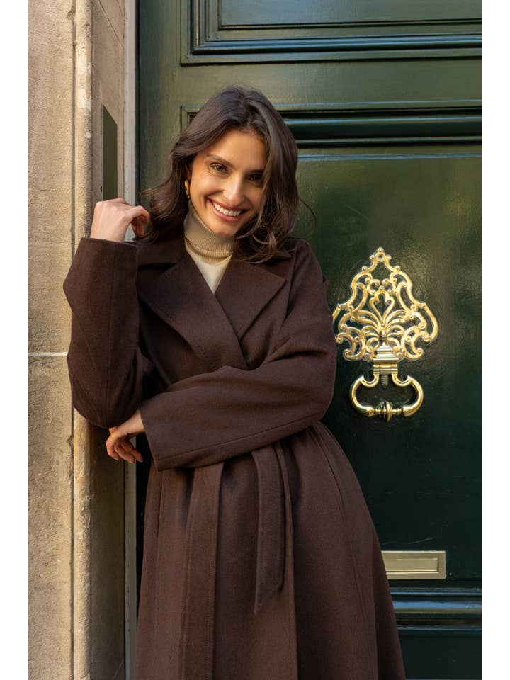 Attentif Paris - Wholesale Coat - Women's - Belted long coat in blended wool32