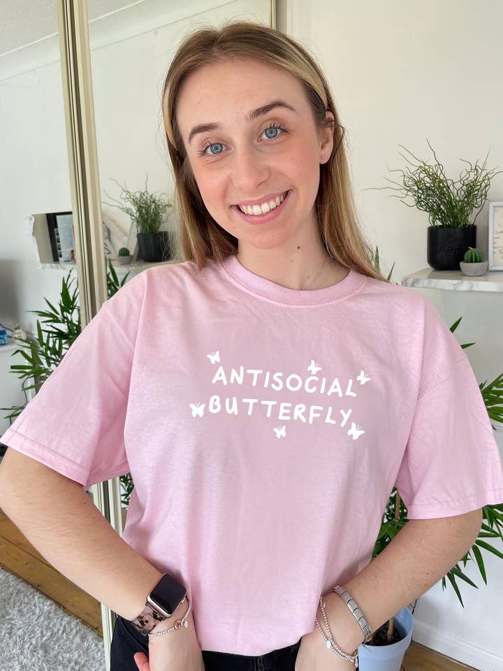 Antisocial Butterfly T shirt for wholesale by One Too Many Tees